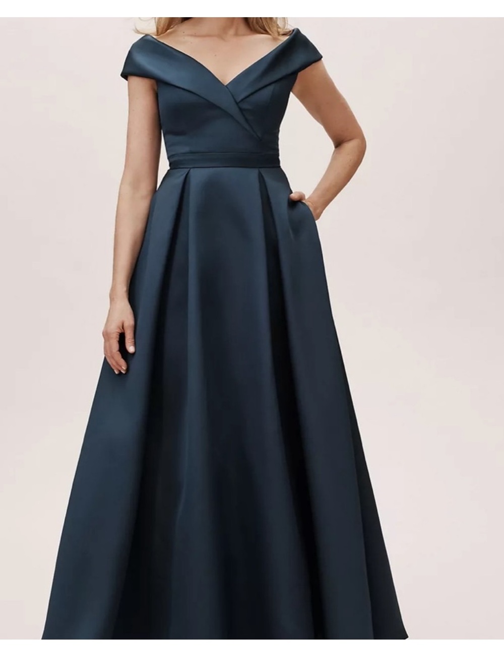 NWT BHLDN Anthropologie Camryn Blue Off The Shoulder Full Ballroom Skirt Sz 4